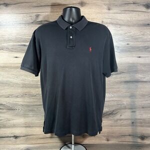 VTG Polo Ralph Lauren Men's Cotton Polo Shirt Black Red Pony Size L Soft